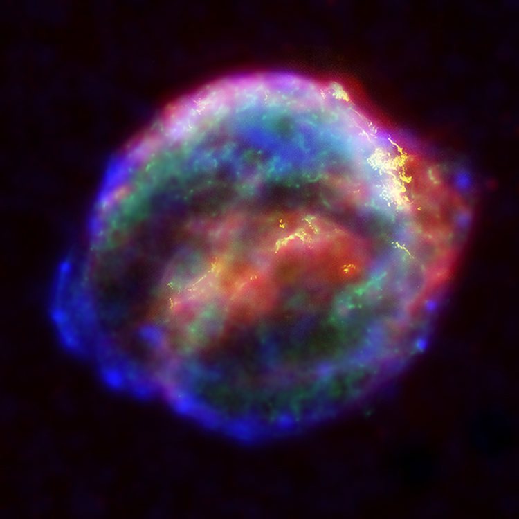 Kepler's Supernova remnant, a colorful bubble of gas in X-ray, infrared and visible light